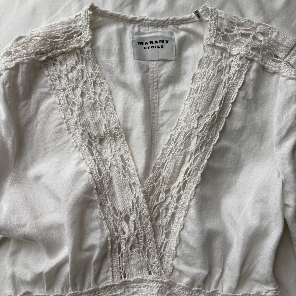 Isabel MARANT ÉTOILE Veona lace-trimmed linen cotton-blend midi dress white FR36 - Picture 4 of 12
